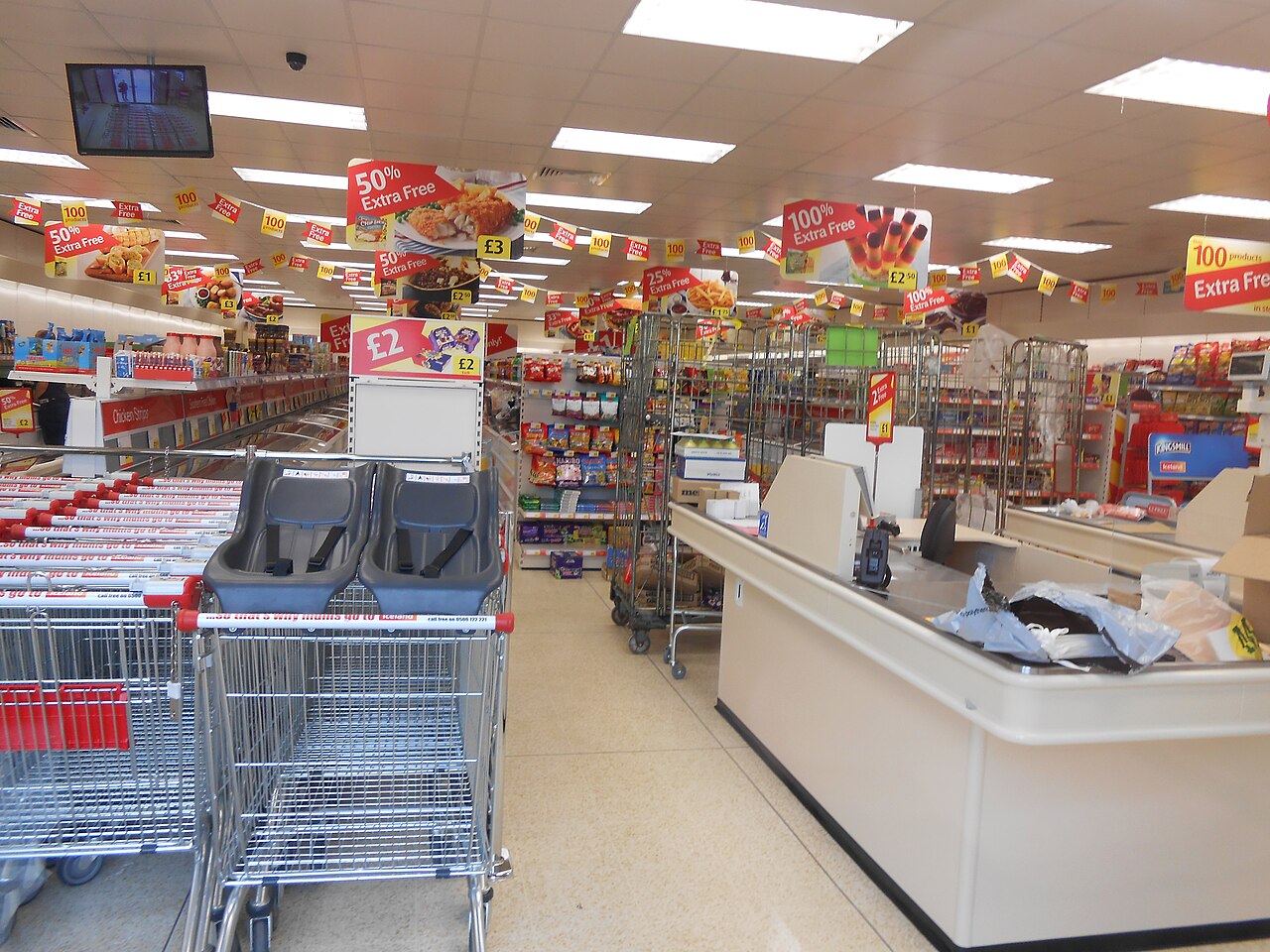 Interior of an Icelandic supermarket showing product shelves