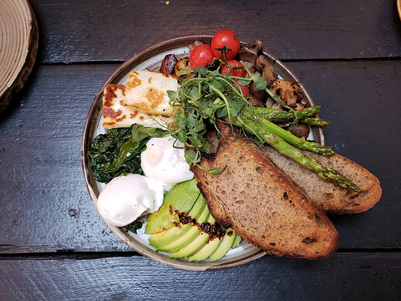 Avocado toast with a poached egg on sourdough bread